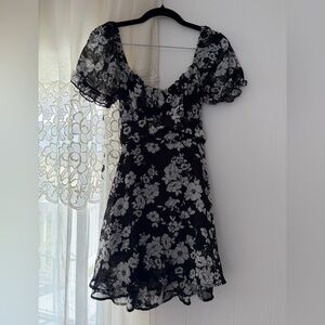 Thirty Thirty LA Whimsygoth Floral Babydoll Dress Size S Sheer Lined Monochrome
